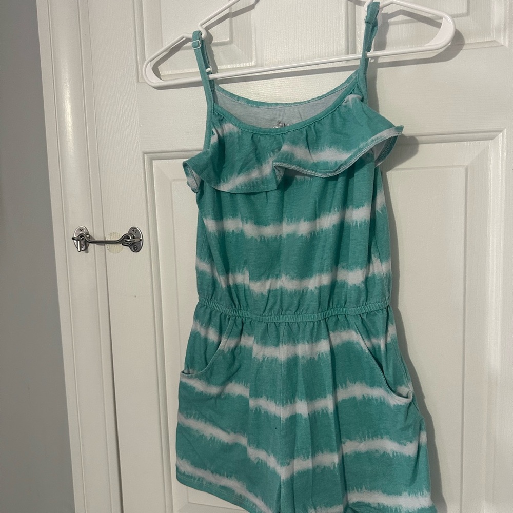 Chic Teal and White Striped Kids Romper